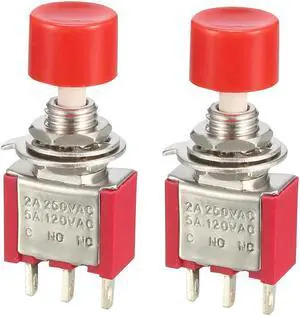 6mm Mounting Hole Red Momentary Push Button Switch SPST NO 2pcs