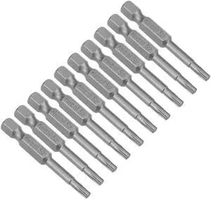 10pcs 50mm 1/4" Hex Shank T15 Magnetic Torx Head Screwdriver Bits S2 Alloy Steel