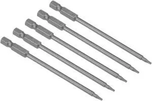 5pcs 100mm Long 1/4" Hex Shank T6 Magnetic Torx Head Screwdriver Bits S2 High Alloy Steel