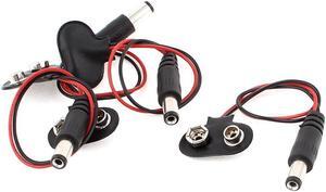 4Pcs T Type DC Plug 5.5x2.1mm Wires 9V Battery Clip Connectors Holder Black Red