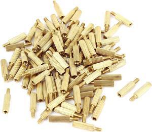 Unique Bargains 100Pcs Gold Tone Knurled Male Female Thread Column Pillars Standoff M2x10mm