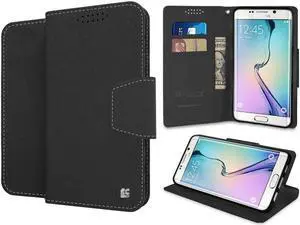 BLACK INFOLIO WALLET CREDIT CARD ID CASE STAND FOR SAMSUNG GALAXY S6 EDGE PLUS +