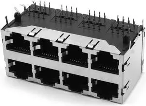 RJ45 8P8C Female 8 Port PCB Mounting Modular Jack Ethernet Network Connector
