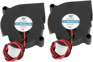 DC Brushless 2 Wires Case Cooling Blower Fan 50x50x15mm Black DC 24V 2Pcs