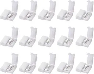 10mm 4P LED Strip Connector Solderless for 5050 3528 RGB 4 Conductor Multicolor Strip Lights Strip to Strip 15Pcs