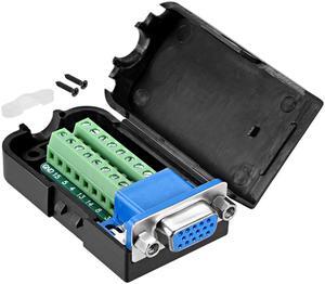 D-sub DB15 Breakout Board Connector with Case 15 Pin 3 Row Female Port Solderless Terminal Block Adapter with Positioning Nuts