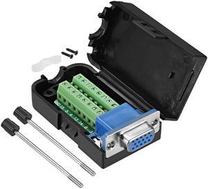 D-sub DB15 Breakout Board Connector with Case 15 Pin 3-row Female Port Solderless Terminal Block Adapter with Thumb Screws