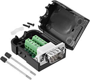 D-sub DB9 Breakout Board Connector with Case 9 Pin 2 Row 422 Serial Male Port Solderless Terminal Block Adapter with Thumb Screws