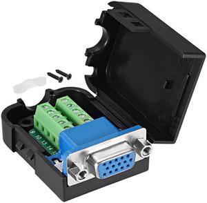 D-sub DB15 Breakout Board Connector with Case 15 Pin 3 Row Female Port Solderless Terminal Block Adapter with Positioning Nut