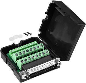 D-sub DB25 Breakout Board Connector with Case 25 Pin 2-row Male Port Solderless Terminal Block Adapter with Positioning Nuts