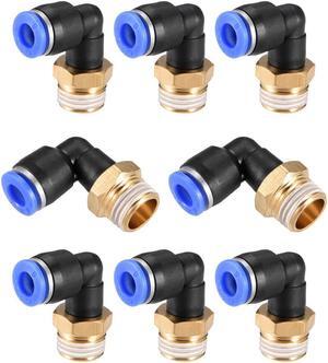PL6-02 Pneumatic Push to Connect Fitting, Male Elbow - 15/64" Tube OD x 1/4" G Thread Tube Fitting Blue 8pcs