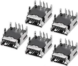 Mini USB PCB Connector 5P Female Jack Four Foot 90 Degree Angle 5Pcs
