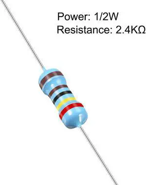 1/2W 2.4K Ohm Metal Film Resistors 0.5W 1% Tolerances 5 Color Bands 100 Pcs