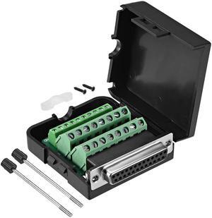 D-sub DB25 Breakout Board Connector with Case 25 Pin 2-row Female Port Solderless Terminal Block Adapter with Thumb Screws