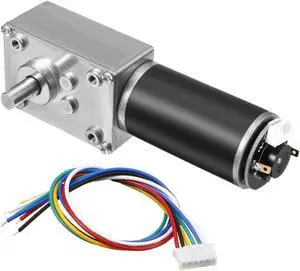 DC 12V 111RPM 4Kg.cm Self-Locking Worm Gear Motor With Encoder And Cable, High Torque Speed Reduction Motor