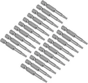 20pcs 50mm Long 1/4" Hex Shank T15 Magnetic Torx Head Screwdriver Bits S2 High Alloy Steel