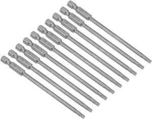 10pcs 100mm Long 1/4" Hex Shank T15 Magnetic Torx Head Screwdriver Bits S2 High Alloy Steel