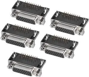 D-sub Connector Female Socket 26-pin 3-row Right Angle Port Terminal Breakout for Mechanical Equipment Black Pack of 5