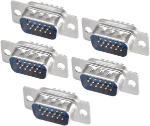 D-sub Connector Male Plug 15-pin 3-row Port Terminal Breakout for Mechanical Equipment CNC Computers Blue Pack of 5