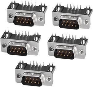 D-sub Connector Male Plug 9-pin 2-row Right Angle Port Terminal Breakout for Mechanical Equipment Black Pack of 5