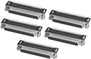 D-sub Connector Female Socket 37-pin 2-row Right Angle Port Terminal Breakout for Mechanical Equipment Black Pack of 5
