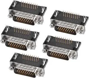 D-sub Connector Male Plug 26-pin 3-row Right Angle Port Terminal Breakout for Mechanical Equipment Black Pack of 5