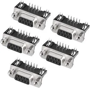 D-sub Connector Female Socket 9-pin 2-row Right Angle Port Terminal Breakout Solder Type for Mechanical Equipment Black  Pack of 5