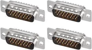 D-sub Connector Male Plug 26-pin 3-row Port Terminal Breakout Solder Type for Mechanical Equipment CNC Computers Black Pack of 4