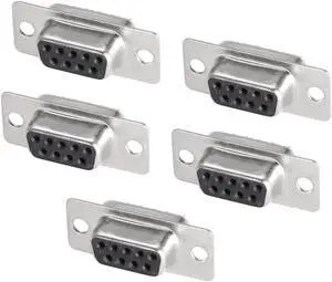 D-sub Connector DB9 Female Socket 9-pin 2-row Port Terminal Breakout for Mechanical Equipment CNC Computers Black Pack of 5
