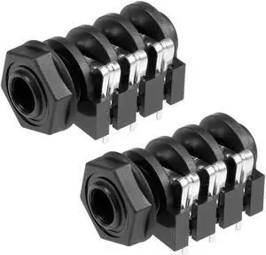 PCB Mount 6.35mm 6 Pin Socket Headphone Stereo Jack Audio Video Connector Black 2Pcs