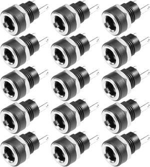 PCB Mount DC Connector DC022B 5.5mm x 2.1mm 2 Pin Audio Video Socket Black 15Pcs