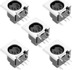 S-video PCB Mount 5 Pin Din Socket Audio Video Connector 90 Degree Black 5Pcs