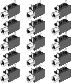 PCB Mount 3.5mm 3 Pin Socket Headphone Stereo Jack Audio Video Connector PJ316 Black 15Pcs
