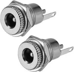 Panel Mount DC Connector Power Audio Video Socket Female 5.5mm x 2.5mm Silver Tone 2Pcs