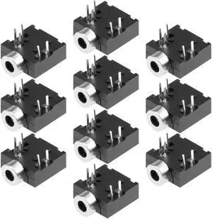 PCB Mount 2.5mm 5 Pin Socket Headphone Stereo Jack Audio Video Connector PJ204 Black 10Pcs