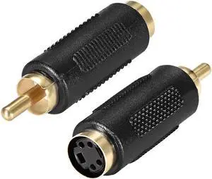 RCA Male to S-Video 4 Terminal Female Connector Stereo Audio Video Cable Adapter Coupler Black 2Pcs