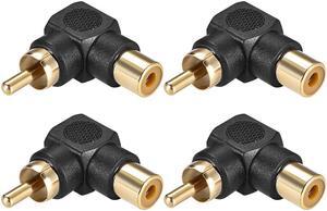 RCA Male to Female 90 Degree Connector Stereo Audio Video Cable Adapter Coupler 4Pcs