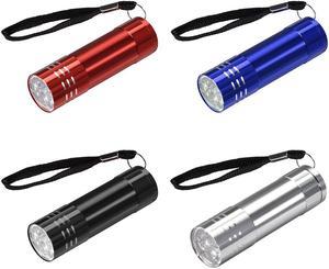 9 LED Mini Aluminum Flashlight Torch with Lanyard AAA Battery Not Included Multicolor 4Pcs for Camping Hiking Hunting Fishing