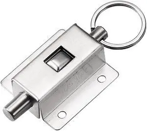 Door Barrel Bolt, Stainless Steel 304 Ring-Pull Spring Loaded Auto Sliding Latch
