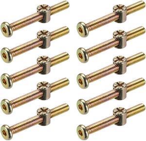 M6 x 50mm Furniture Bolts Nut Set Hex Socket Screw with Barrel Nuts Phillips-Slotted Zinc Plated 10 Sets