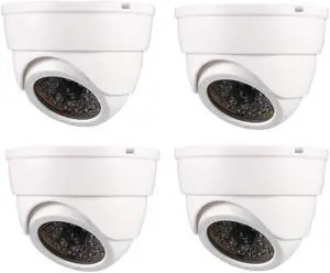 Fake Security Camera Dummy Dome CCTV with Blinking Red LED Warning Light for Home Outdoor Indoor White 4pcs