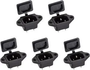 C14 Panel Mount Plug Adapter AC 250V 10A 3Pins IEC Inlet Module Plug Socket 5pcs