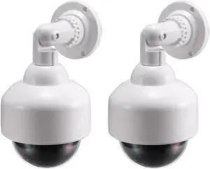 Fake Security Camera Dummy Dome CCTV with Blinking Red LED Warning Alert Light, Sticker for Home Outdoor Indoor White 2pcs