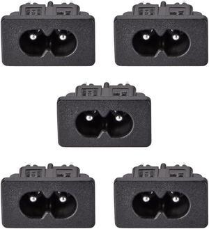 C8 Panel Mount Plug Adapter 250V AC 2.5A 2 Pins IEC Inlet Module Plug Power Connector Socket Straight 5pcs