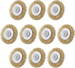 2-Inch Wire Wheel Brush Bench Copper Plated Crimped Steel 1/4-Inch Shank 10 Pcs