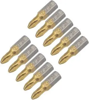 1/4-Inch Hex Shank Magnetic Phillips Cross Screwdriver Bit, 25mm Length PH2 Titanium Plating S2 Non-Slip Screwdriver Bits 10pcs