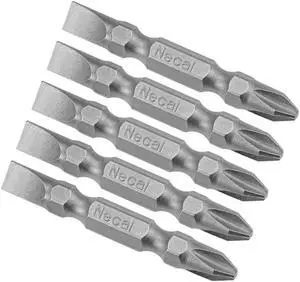 5pcs 1/4" Hex Shank 50mm Length Magnetic Screwdriver SL6/PH2 Slotted-Phillips Double-Head Screwdriver Bits S2 Alloy Steel