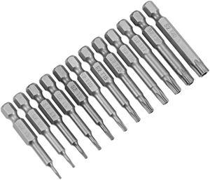 12pcs 1/4 Inch Hex Shank T5-T40 Magnetic Torx Security 50mm Length Screwdriver Bits Set, S2 High Alloy Steel Screw Driver Kit Tools