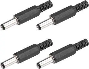 4Pcs DC Male Connector 5.5mm x 2.5mm x 14mm Power Cable Jack Adapter Black