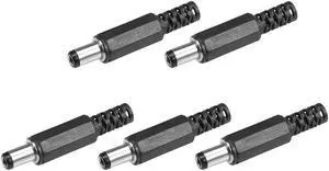 5Pcs DC Male Connector 5.5mm x 2.5mm x 9mm Power Cable Jack Adapter Black